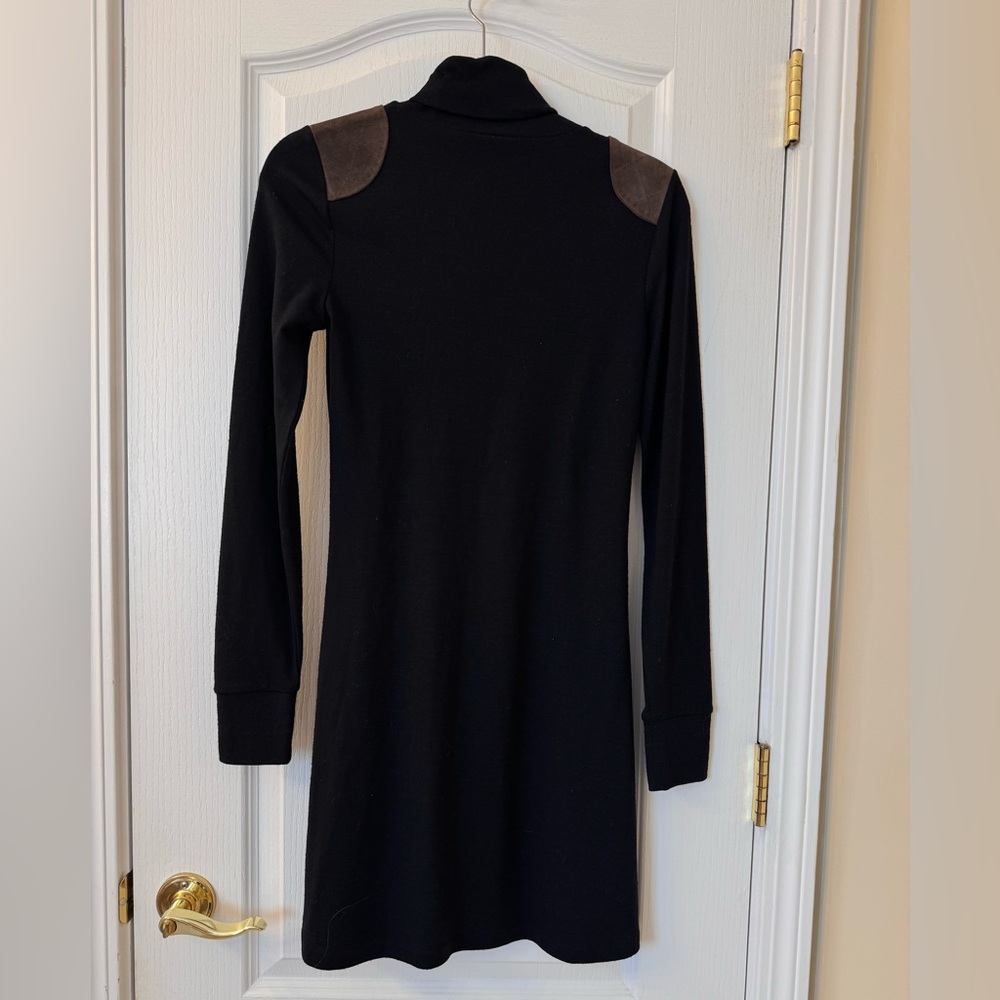 Rugby Ralph Lauren Small Black Wool Sweater Dress with Suede Shoulder Patches - Picture 4 of 4